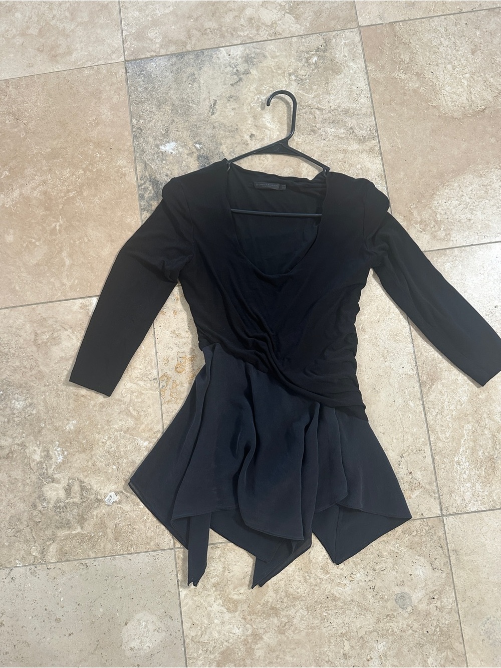 Donna Karan Black Draped Asymmetrical Peplum Top